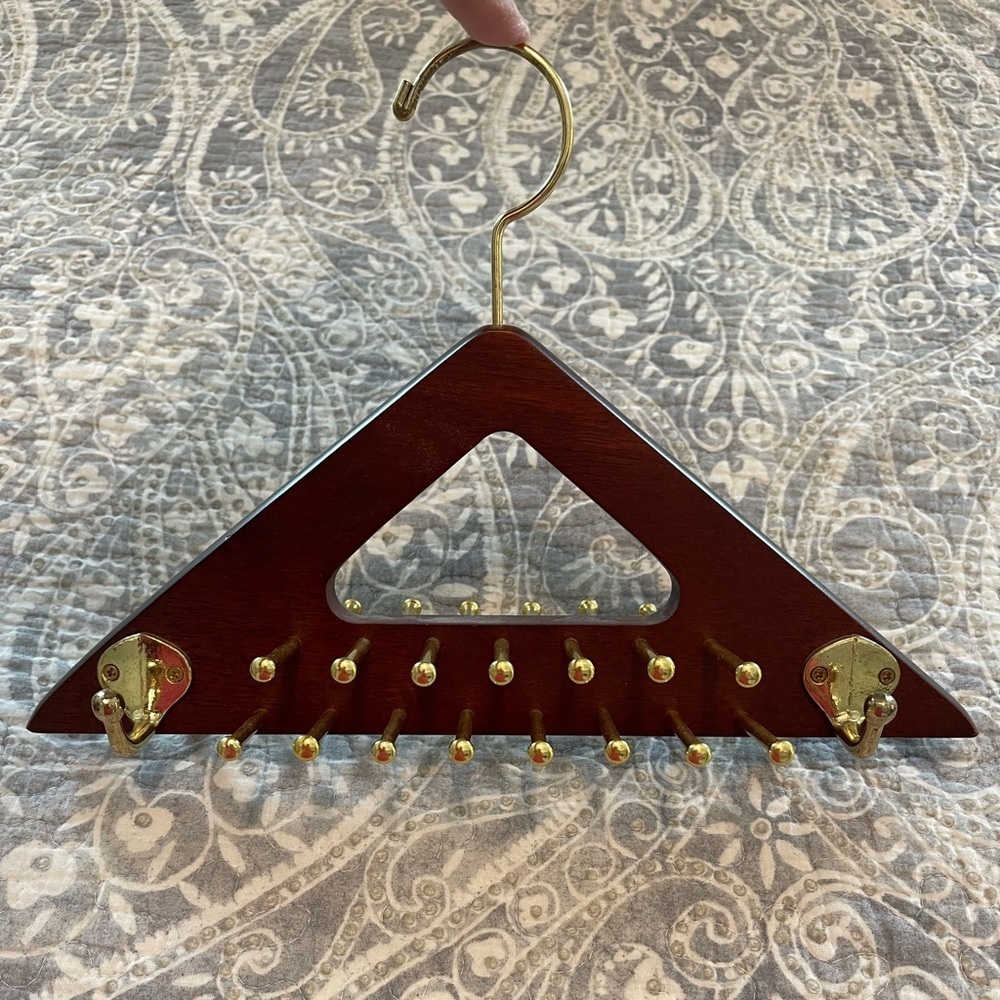 Premium Wooden Tie Belt hanger organizer brass hooks 5" W x 12.75"L